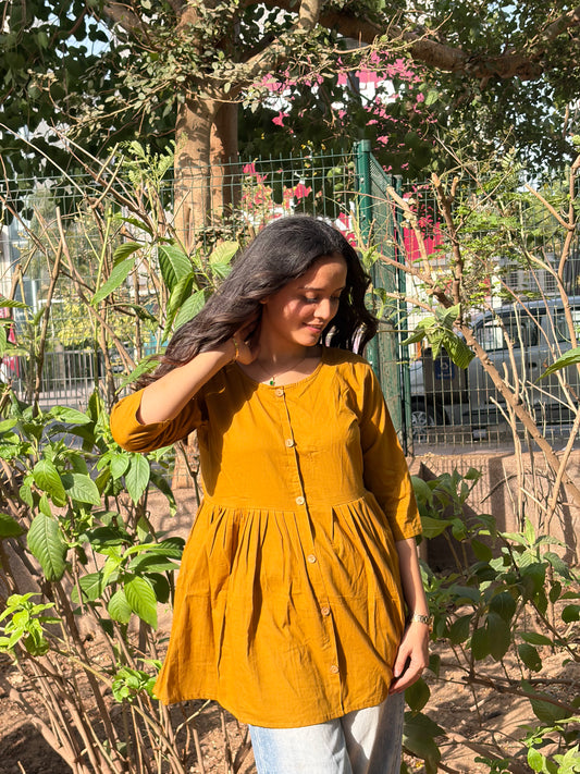 Urban Essential Short Top | Breathable Cotton Everyday Ethnic | Mustard