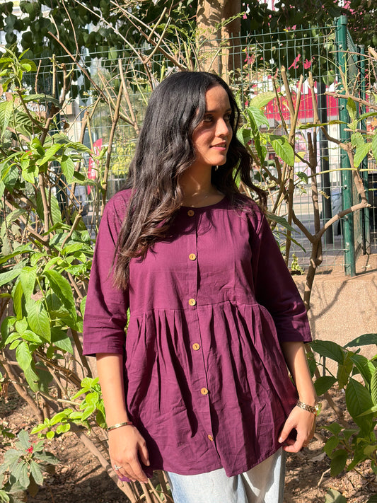 Urban Essential Short Top | Breathable Cotton Everyday Ethnic | Purple