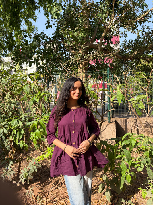 Urban Essential Short Top | Breathable Cotton Everyday Ethnic | Purple