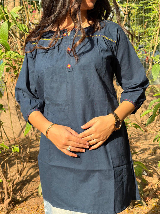 Urban Essential Short Top | Breathable Cotton Everyday Ethnic | Blue
