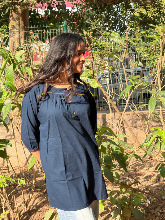 Urban Essential Short Top | Breathable Cotton Everyday Ethnic | Blue