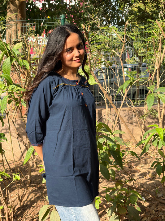 Urban Essential Short Top | Breathable Cotton Everyday Ethnic | Blue