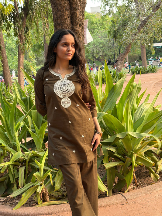 Urban Essential Two-Piece Set | Breathable Cotton Co-ord For Daily Uses | Coffee