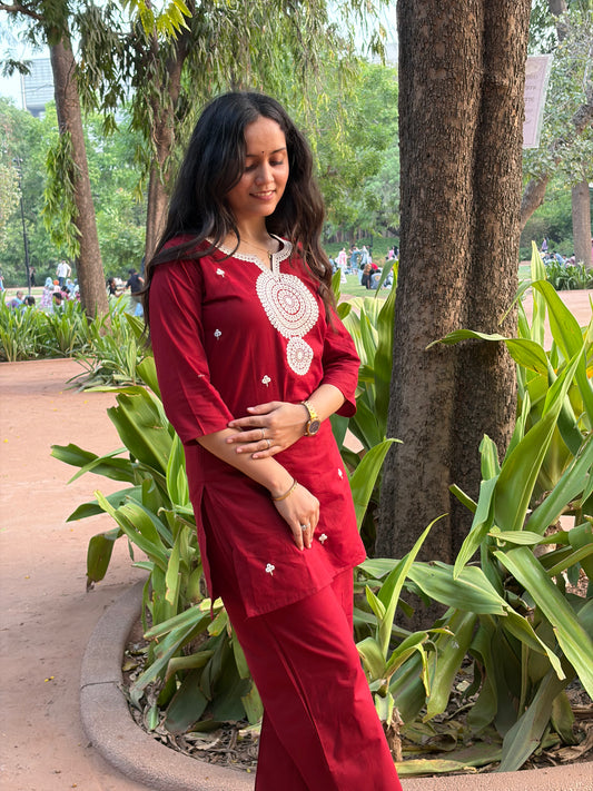 Urban Essential Two-Piece Set | Breathable Cotton Co-ord For Daily Uses | Red