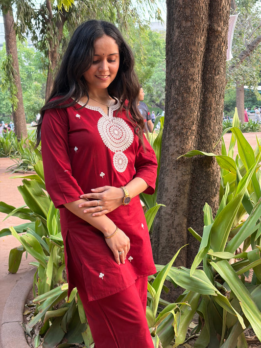 Urban Essential Two-Piece Set | Breathable Cotton Co-ord For Daily Uses | Red