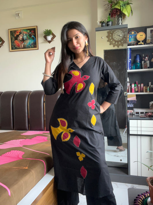 Urban Essential Two-Piece Set | Breathable Cotton Co-ord Ethnic | Black