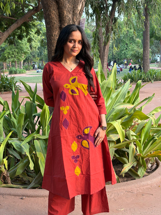Urban Essential Two-Piece Set | Breathable Cotton Co-ord Ethnic | Burnt Orange