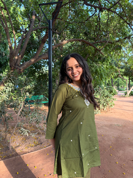 Urban Essential Two-Piece Set | Breathable Cotton Co-ord Embroidred | Dark Green