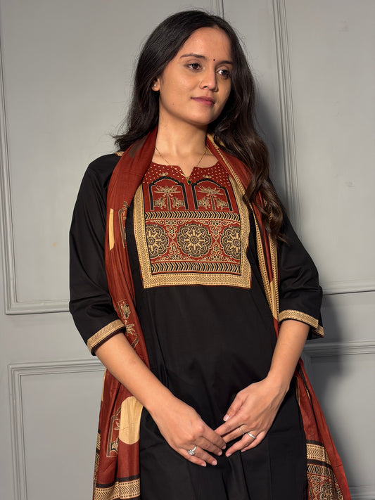Urban Collective Three-Piece Set | Premium Breathable Ethnic Style Cotton Co-ord | Black
