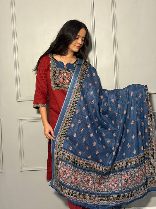 Urban Collective Three-Piece Set | Premium Breathable Ethnic Style Cotton Co-ord | Rust