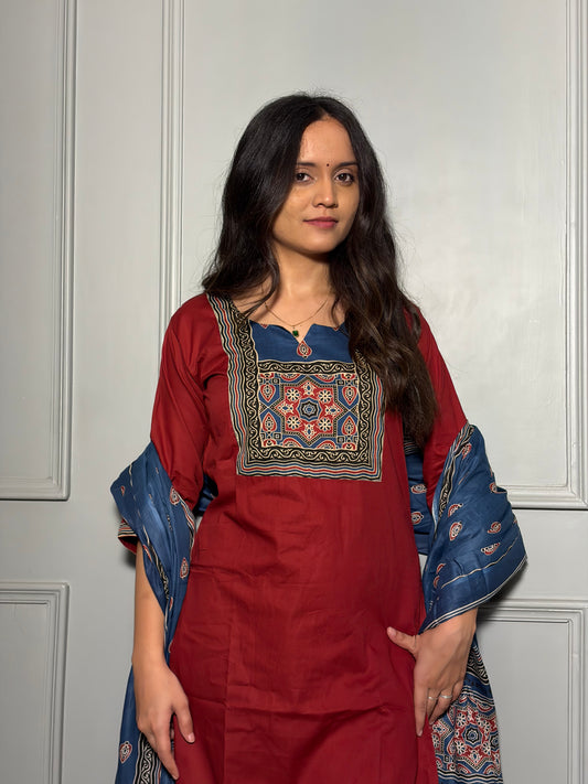 Urban Collective Three-Piece Set | Premium Breathable Ethnic Style Cotton Co-ord | Rust