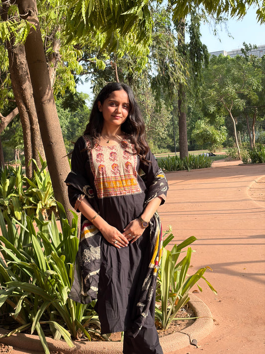 Urban Collective Three-Piece Set | Premium Breathable Ethnic Style Cotton Co-ord | Black