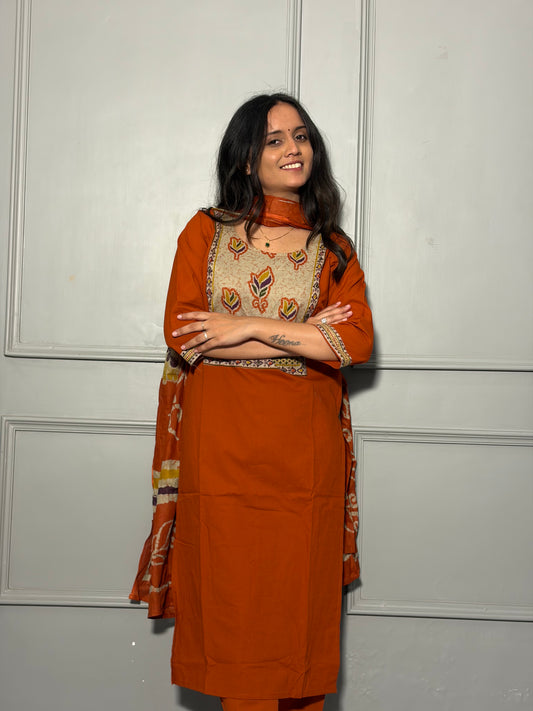 Urban Collective Three-Piece Set | Premium Breathable Ethnic Style Cotton Co-ord | Burnt Orange