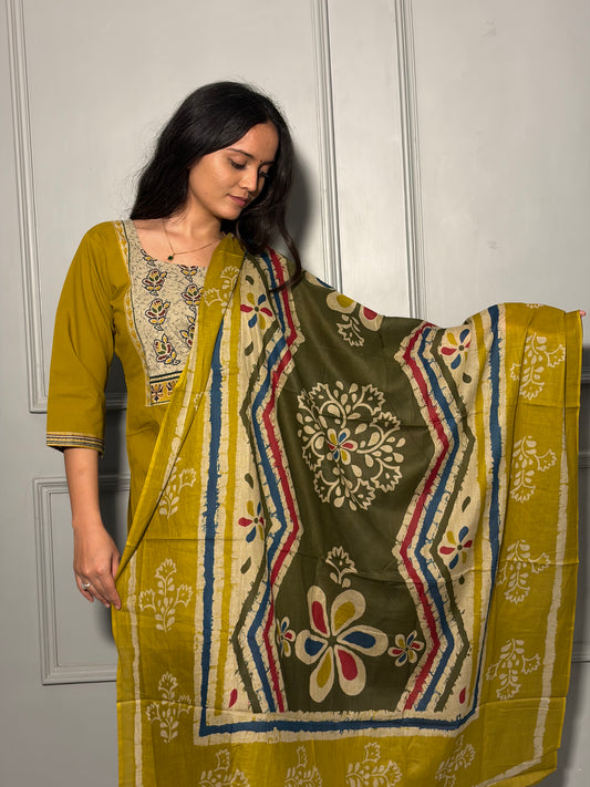 Urban Collective Three-Piece Set | Premium Breathable Ethnic Style Cotton Co-ord | Mustard
