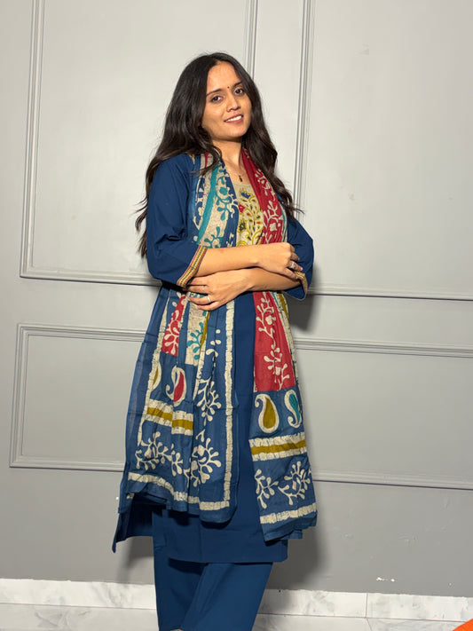 Urban Collective Three-Piece Set | Premium Breathable Ethnic Style Cotton Co-ord | Navy Blue