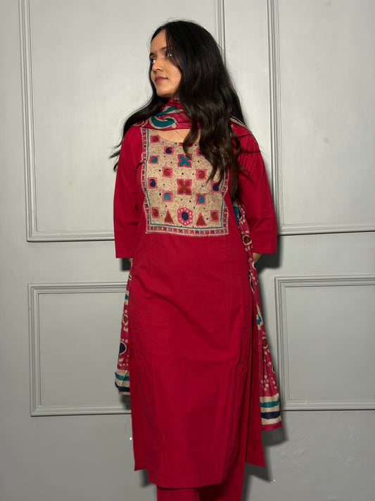 Urban Collective Three-Piece Set | Premium Breathable Ethnic Style Cotton Co-ord | Deep Pink