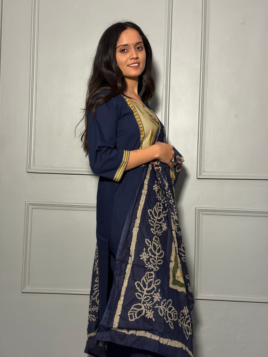 Urban Collective Three-Piece Set | Premium Breathable Ethnic Style Cotton Co-ord | Ink Blue