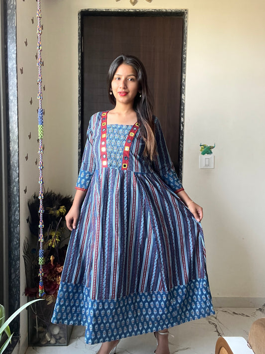Reflective Heritage Kurti | Short Tops Breathable Cotton | Blue