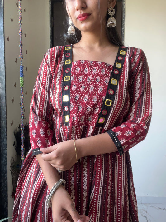 Reflective Heritage Kurti | Short Tops Breathable Cotton | Red