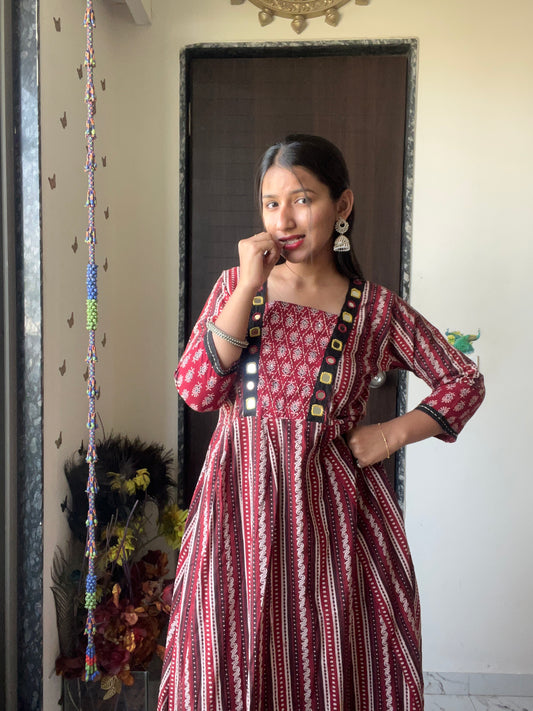 Reflective Heritage Kurti | Short Tops Breathable Cotton | Red