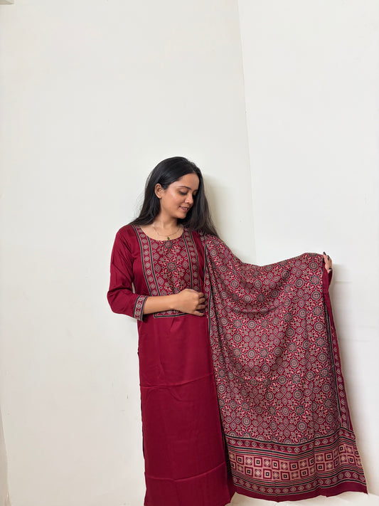 Urban Collective Three-Piece Set | Premium Breathable Cotton Co-ord |Maroon