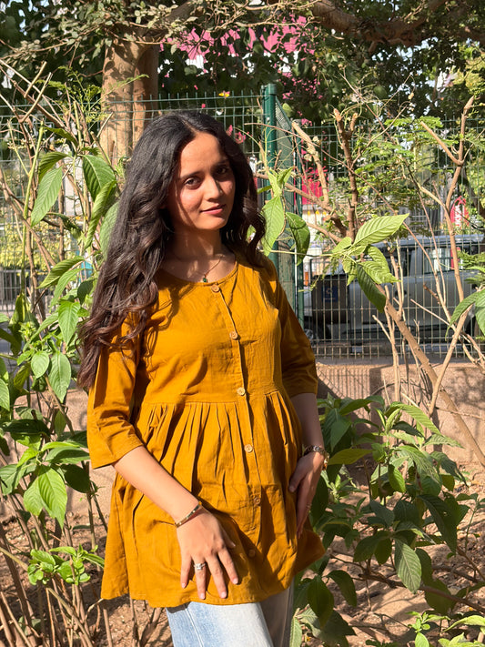 Urban Essential Short Top | Breathable Cotton Everyday Ethnic | Mustard