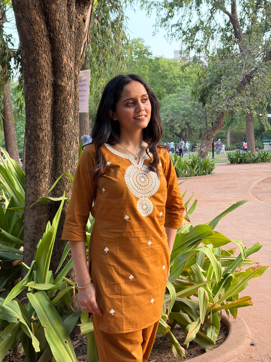 Urban Essential Two-Piece Set | Breathable Cotton Co-ord For Daily Uses | Gold