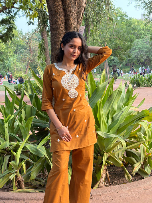 Urban Essential Two-Piece Set | Breathable Cotton Co-ord For Daily Uses | Gold