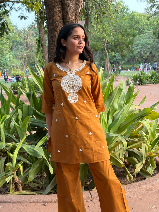 Urban Essential Two-Piece Set | Breathable Cotton Co-ord For Daily Uses | Gold