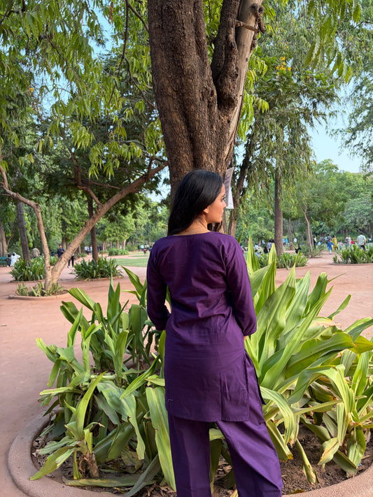Urban Essential Two-Piece Set | Breathable Cotton Co-ord For Daily Uses | Purple