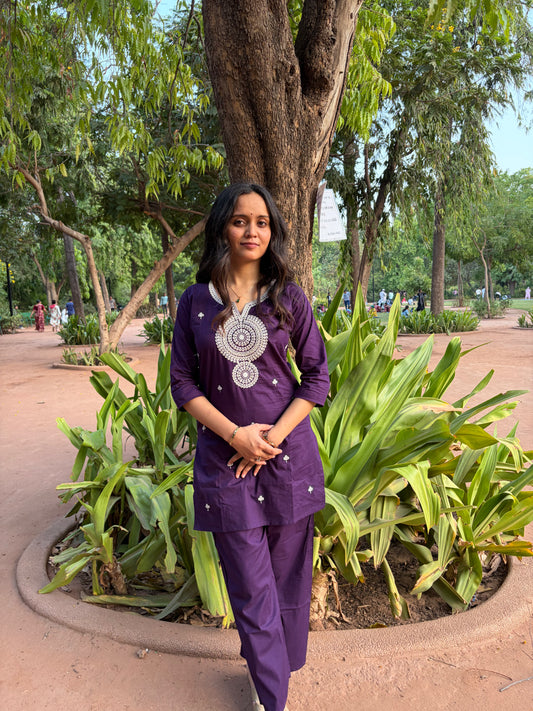 Urban Essential Two-Piece Set | Breathable Cotton Co-ord For Daily Uses | Purple