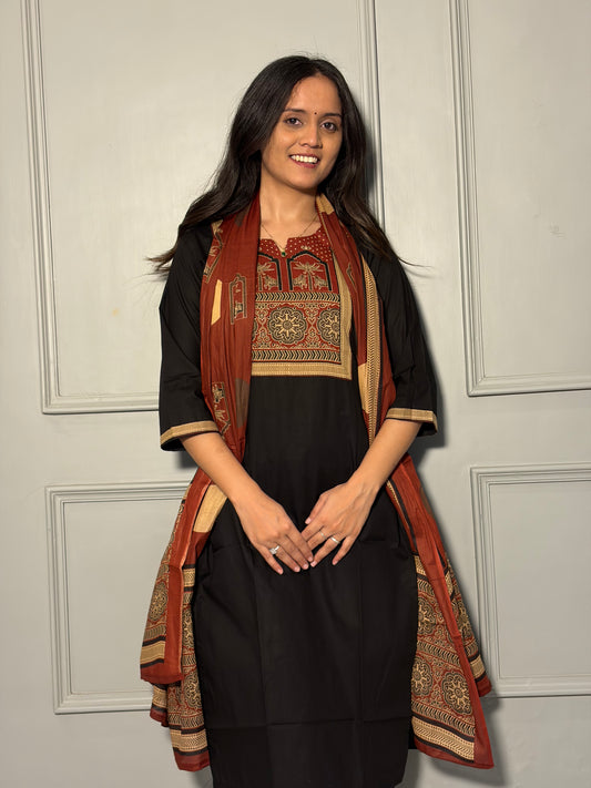 Urban Collective Three-Piece Set | Premium Breathable Ethnic Style Cotton Co-ord | Black