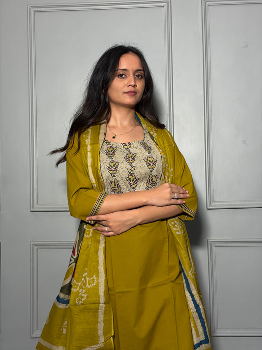 Urban Collective Three-Piece Set | Premium Breathable Ethnic Style Cotton Co-ord | Mustard
