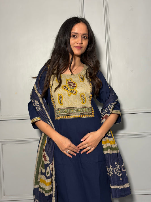 Urban Collective Three-Piece Set | Premium Breathable Ethnic Style Cotton Co-ord | Ink Blue