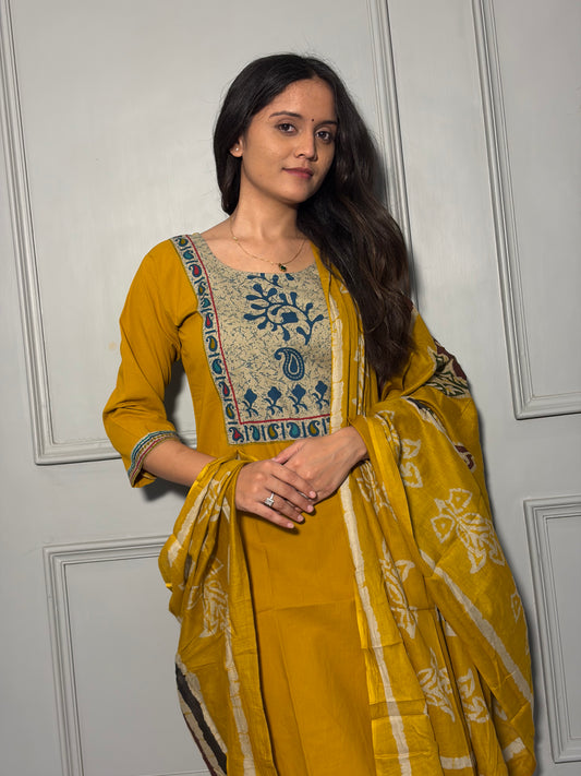 Urban Collective Three-Piece Set | Premium Breathable Ethnic Style Cotton Co-ord | Mustard