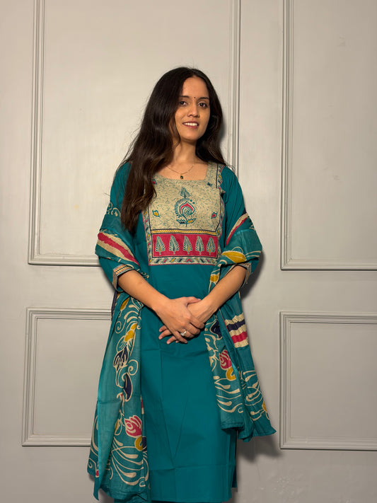 Urban Collective Three-Piece Set | Premium Breathable Ethnic Style Cotton Co-ord | Rama Green