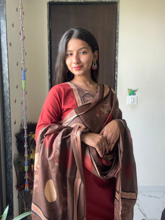 Urban Collective Three-Piece Set | Premium Breathable Ethnic Style Cotton Co-ord | Maroon