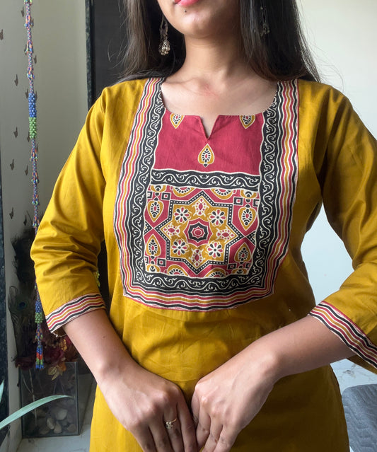 Urban Collective Three-Piece Set | Premium Breathable Ethnic Style Cotton Co-ord | Mustard
