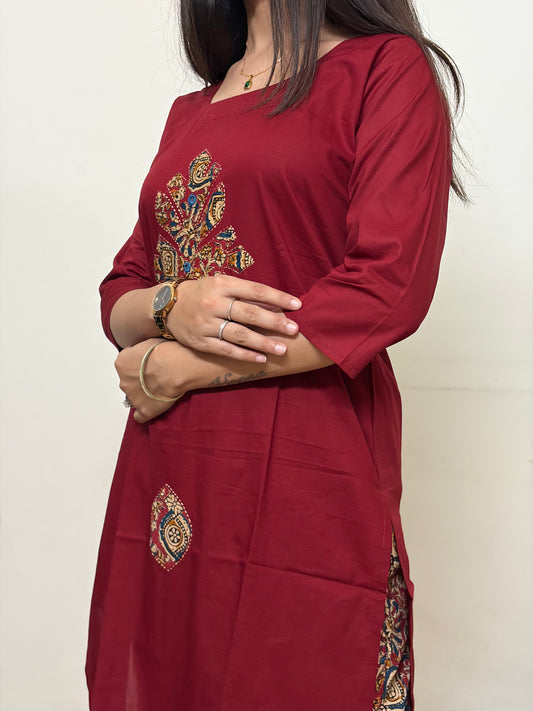 Urban Collective Three-Piece Set | Premium Breathable Ethnic Style Cotton Co-ord | Maroon