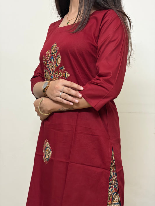 Urban Collective Three-Piece Set | Premium Breathable Ethnic Style Cotton Co-ord | Maroon