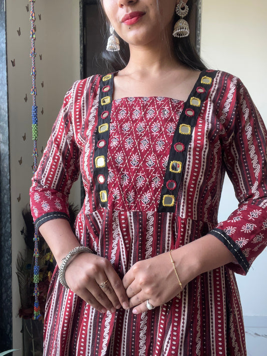 Reflective Heritage Kurti | Short Tops Breathable Cotton | Red